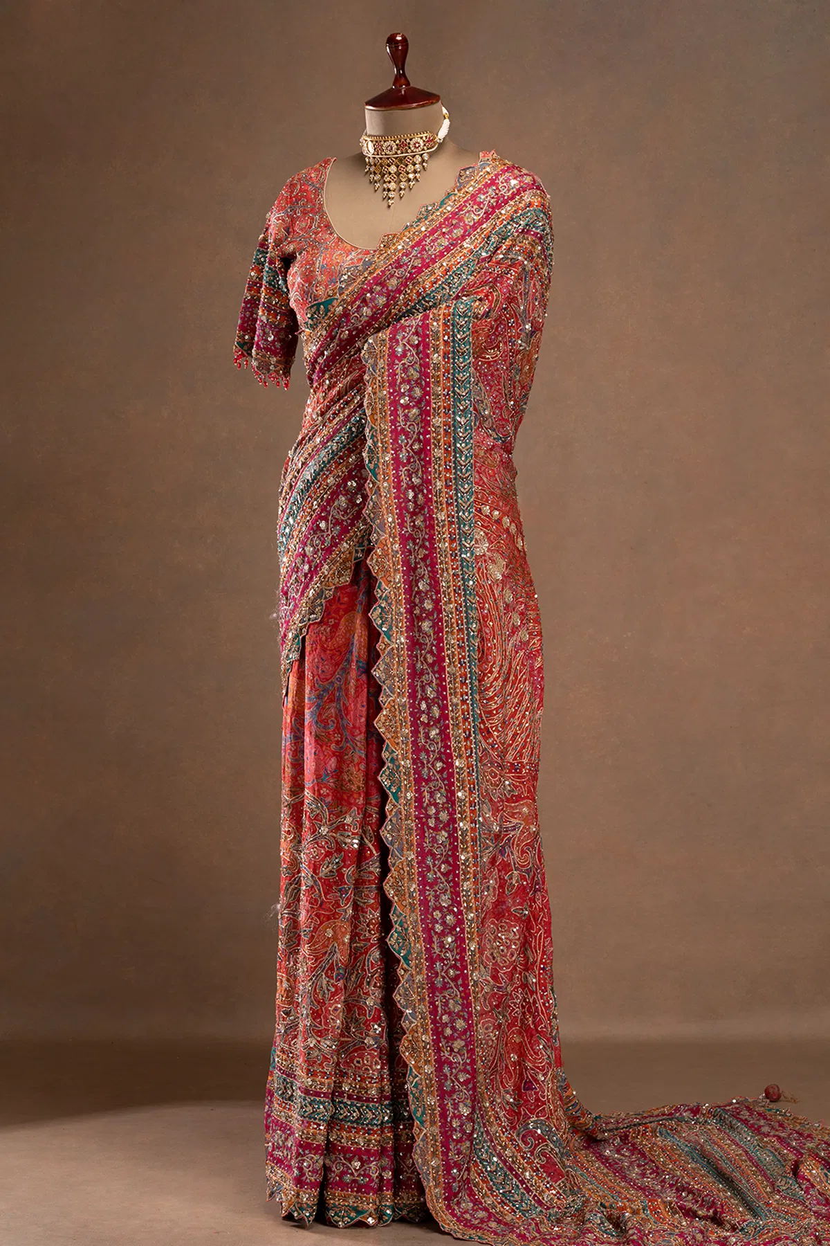 Ultra Luxury Designer Saree with Mirror Work, Elegant Gotapatti Detailing with Readymade Blouse (SC58111) - Image 2