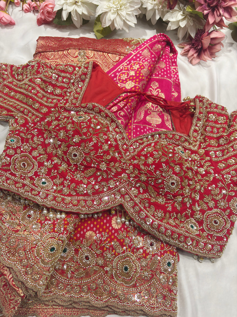 Royal Red Luxury Designer Saree with Pearl, Zari, Sequins, Cutdana, Beads Embroidery Work Saree with Readymade Blouse (SC23114) - Image 2