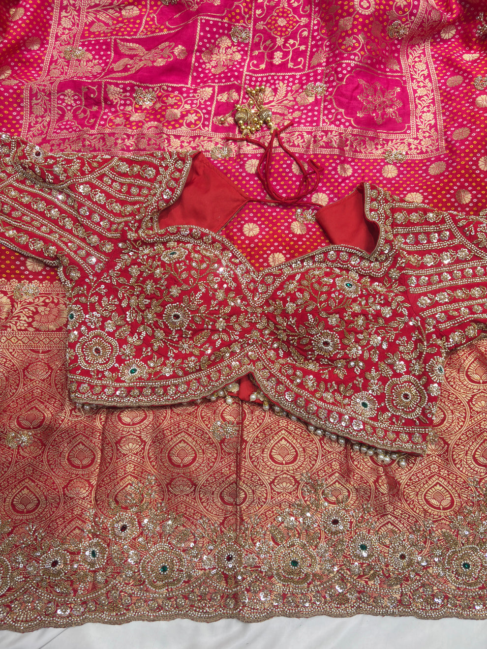 Royal Red Luxury Designer Saree with Pearl, Zari, Sequins, Cutdana, Beads Embroidery Work Saree with Readymade Blouse (SC23114) - Image 3
