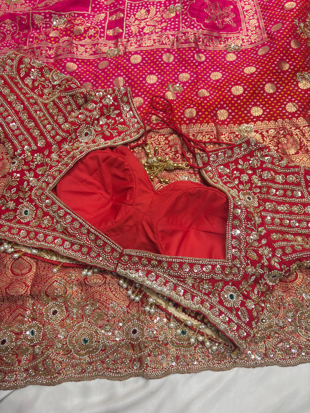 Royal Red Luxury Designer Saree with Pearl, Zari, Sequins, Cutdana, Beads Embroidery Work Saree with Readymade Blouse (SC23114) - Image 4