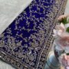 Ultra Luxury Blue Fandy Satin Silk Saree with Gold Beads, Cutdana, Sequins Embroidery Work (SC38112)