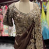 Ultra Luxury Chocolate Brown / Deep Maroon Silk Saree with Pearl, Zari, Sequins, Cutdana, Beads, Diamond Embroidery Work Saree with Readymade Blouse (SC42115)