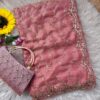 Ultra Luxury Peach Pure Space Silk Saree with Cutdana Beads Work, Sequins Embroidery Work and Matching Premium Purse (SC81116)