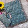 Ultra Luxury Sky Blue Pure Space Silk Saree with Cutdana Beads Work, Sequins Embroidery Work and Matching Premium Purse (SC81120)