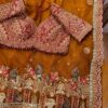 Rajwadi Luxury Cinnamon Net Saree with zari, sequins and stone work, intricately woven into rich motifs and Fully Stitched Readymade Embroidered Blouse (SC77555)
