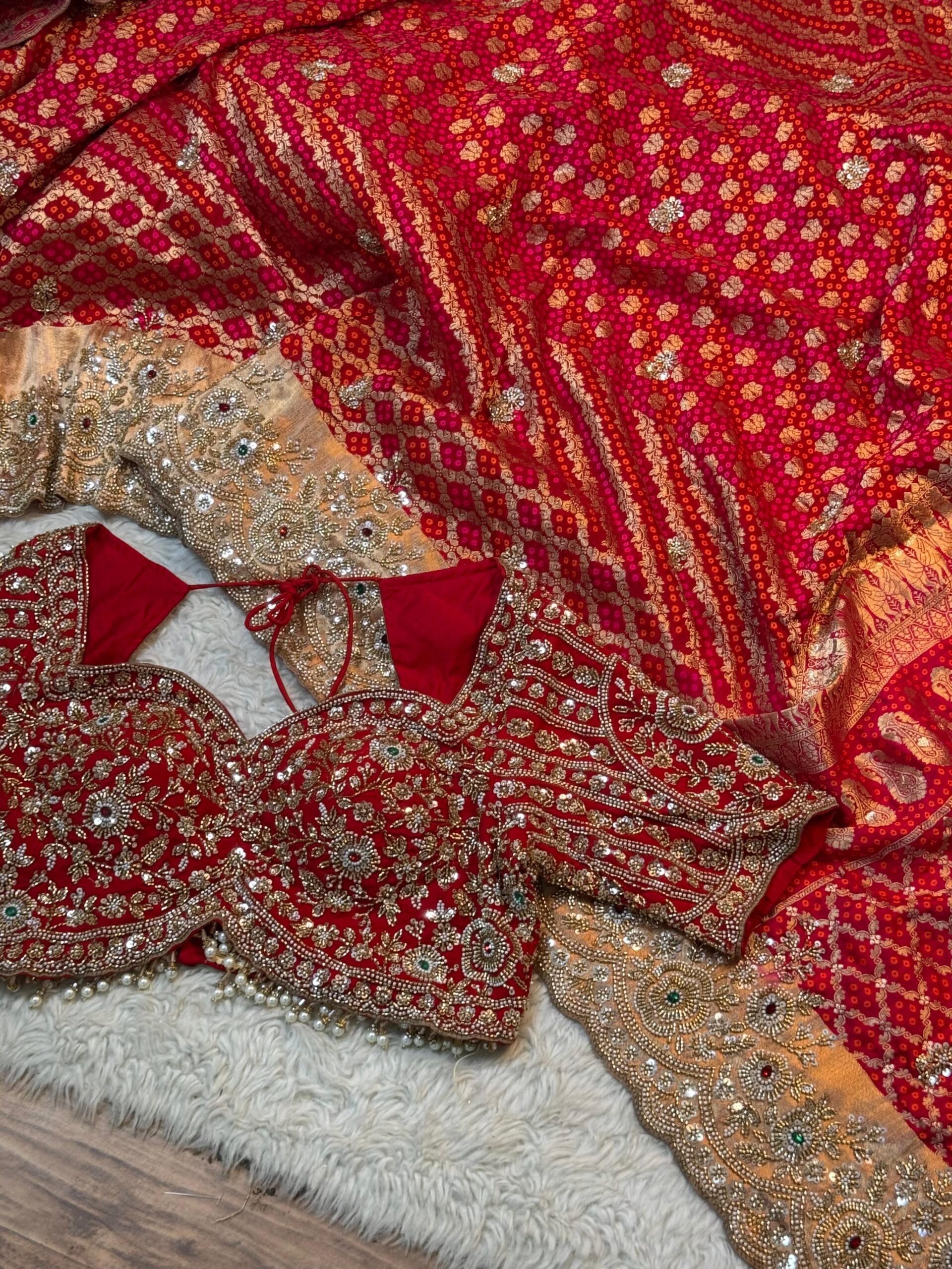 Royal Red Luxury Designer Saree with Pearl, Zari, Sequins, Cutdana, Beads Embroidery Work Saree with Readymade Blouse (SC23116) - Image 6