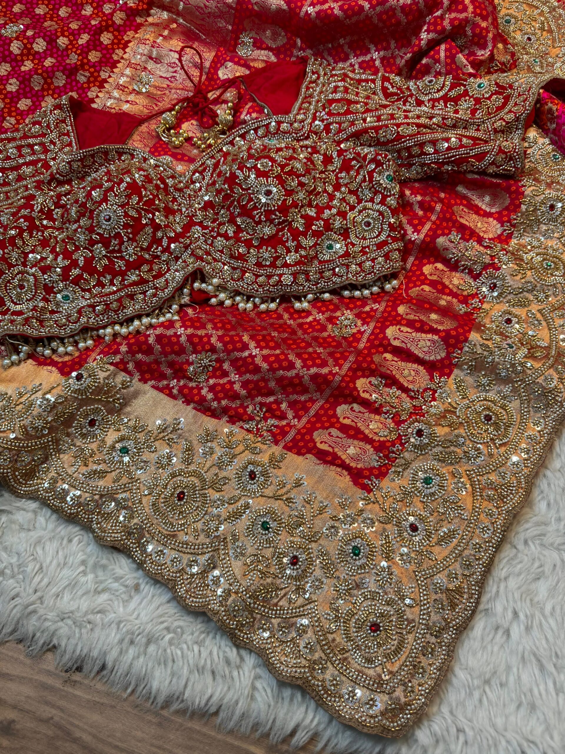 Royal Red Luxury Designer Saree with Pearl, Zari, Sequins, Cutdana, Beads Embroidery Work Saree with Readymade Blouse (SC23116) - Image 2