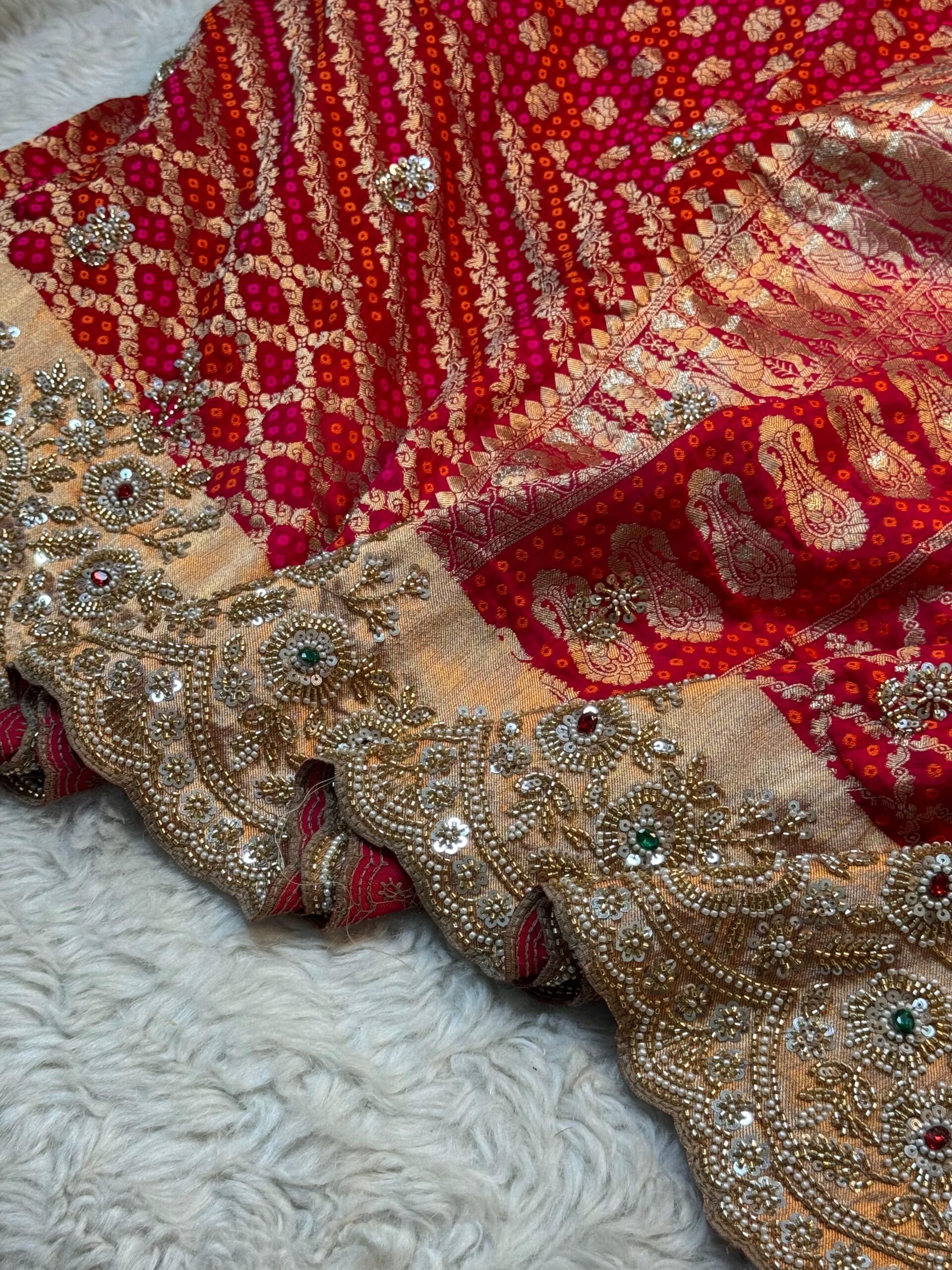 Royal Red Luxury Designer Saree with Pearl, Zari, Sequins, Cutdana, Beads Embroidery Work Saree with Readymade Blouse (SC23116) - Image 3