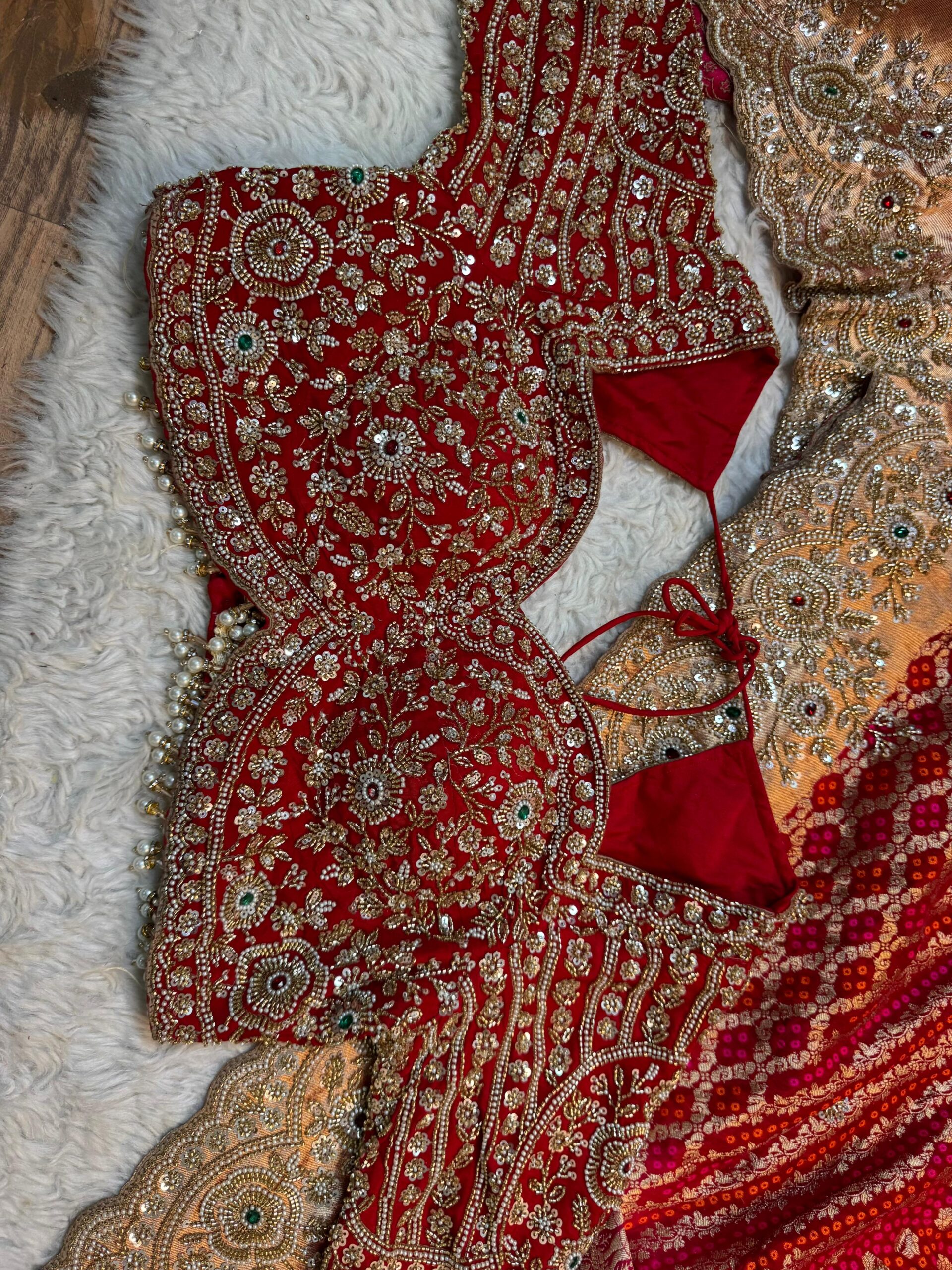 Royal Red Luxury Designer Saree with Pearl, Zari, Sequins, Cutdana, Beads Embroidery Work Saree with Readymade Blouse (SC23116) - Image 4