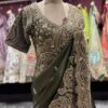 Ultra Luxury Green Silk Saree with Pearl, Zari, Sequins, Cutdana, Beads, Diamond Embroidery Work Saree with Readymade Blouse (SC42116)