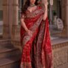 Royal Heritage Scarlet red silk georgette saree with bandhani zari pallu (SC86112)