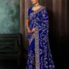 Royal Blue Tissue Silk Saree with Stone, Sequins, Zardoshi, Resham Embroidery & Aari-Zari Work All Over Saree and Border (SC12111)