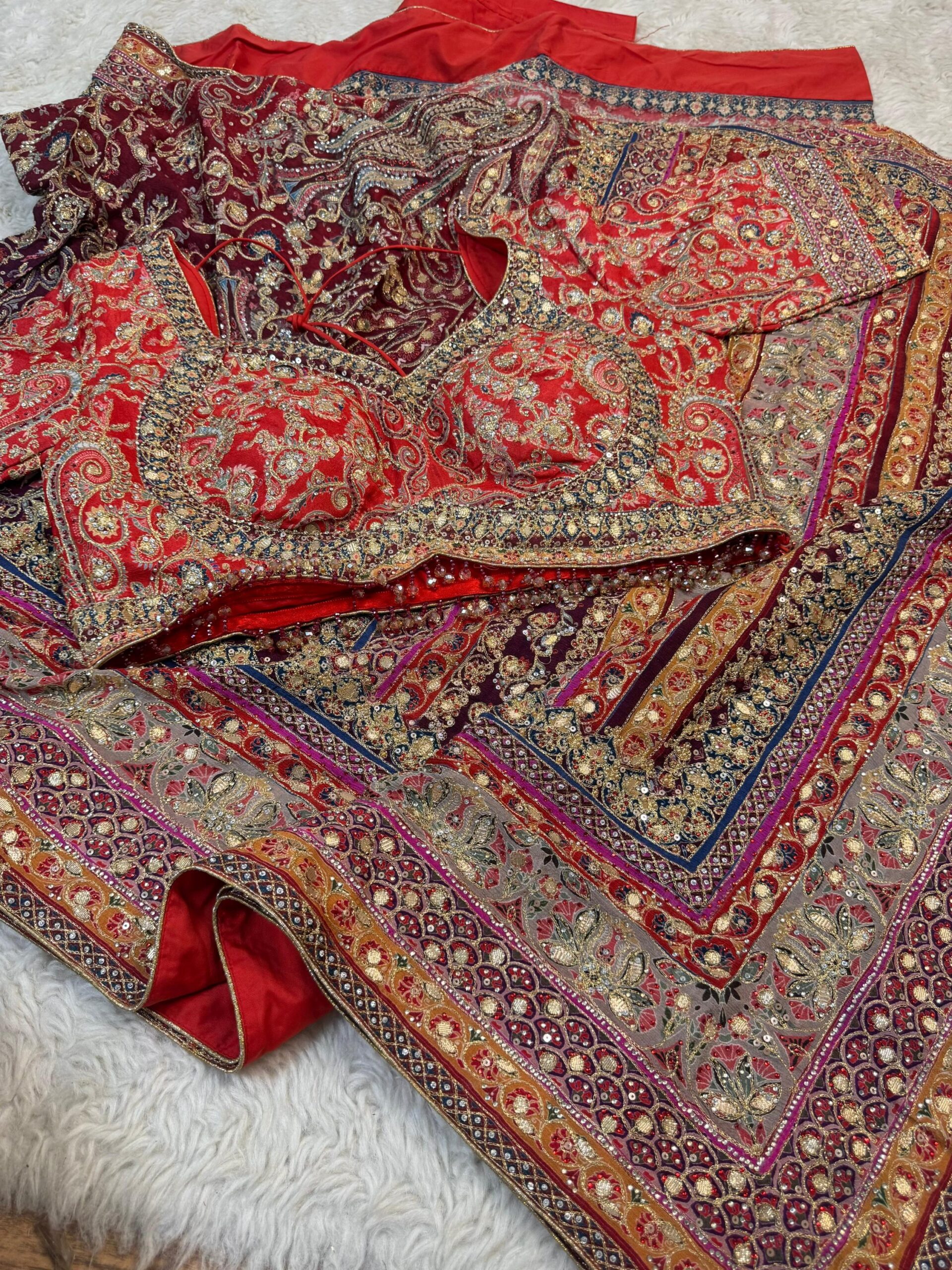 Royal Heritage Ombre Gota Embroidered Crepe Saree with Zari, Sequins, Stone Work with Readymade Blouse (SC13111)
