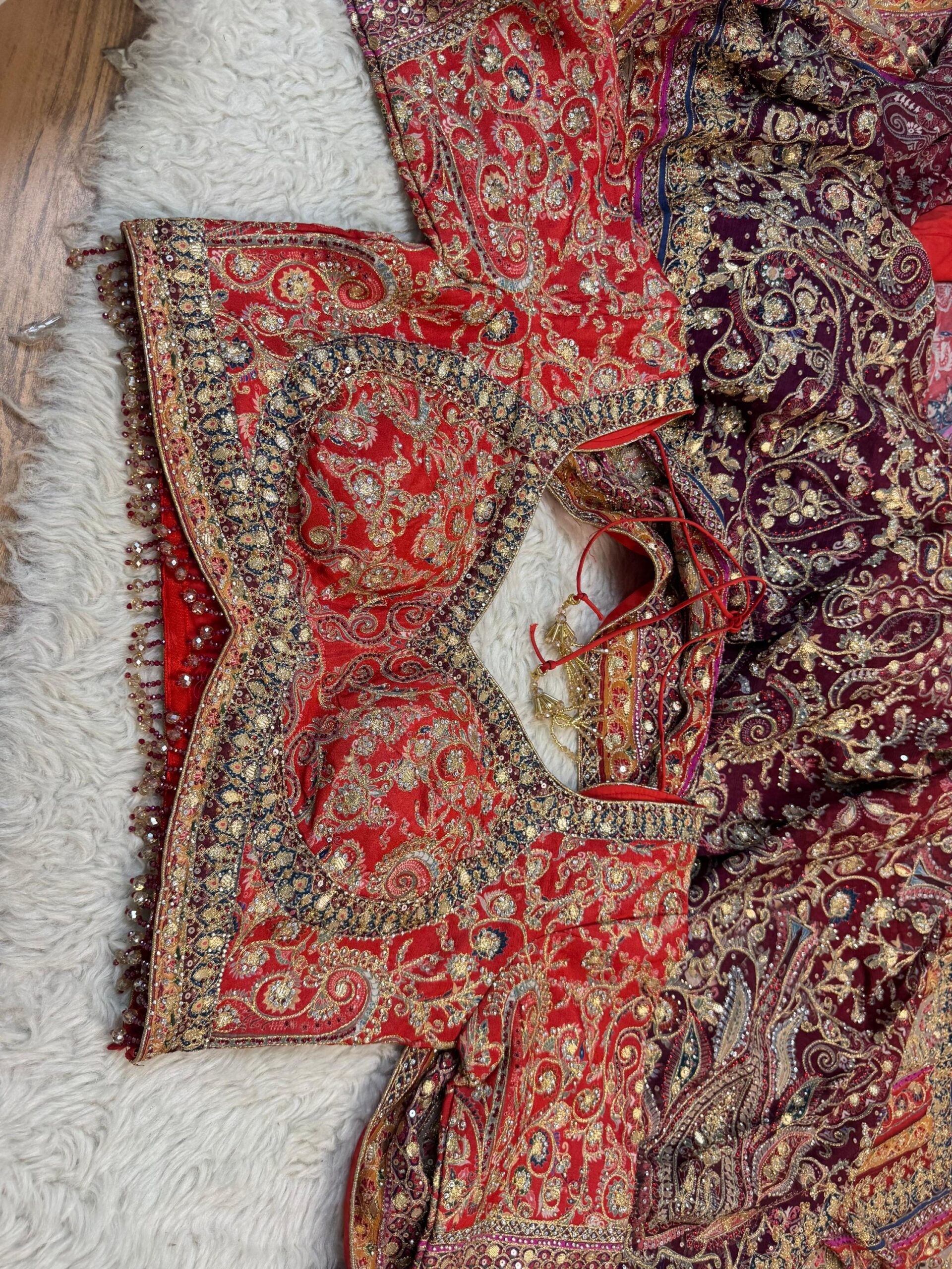 Royal Heritage Ombre Gota Embroidered Crepe Saree with Zari, Sequins, Stone Work with Readymade Blouse (SC13111) - Image 2