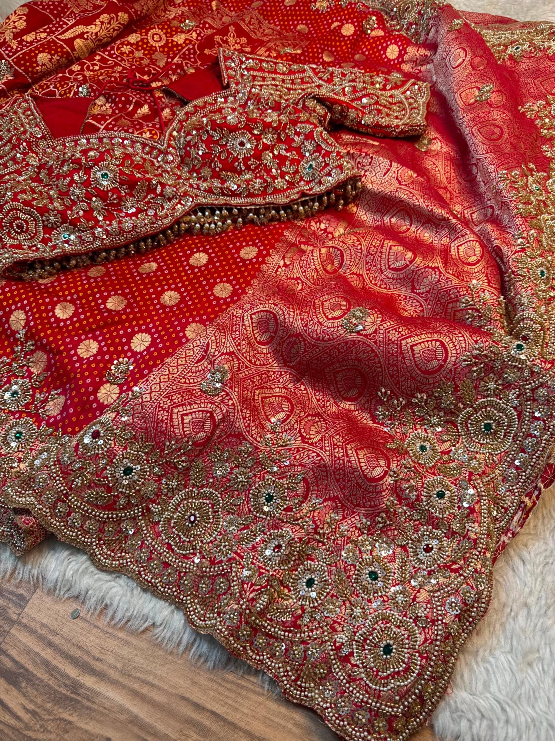 Luxury Designer Khaddi Silk Saree Bandhani Print with Pearl, Sequins, Cutdana, Beads Embroidery Work Saree with Readymade Blouse - Red (SC23121) - Image 2