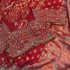 Luxury Designer Khaddi Silk Saree Bandhani Print with Pearl, Sequins, Cutdana, Beads Embroidery Work Saree with Readymade Blouse - Red (SC23121)