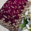 Ultra Luxury Navy Maroon Space Silk Saree with Heavy Gold Cutdana Beads Work, Sequins Embroidery Work (SC52117)