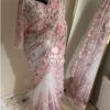 Ultra Luxury Celebrity Designers Inspired 3D Floral Net Saree with Readymade Blouse - White (SC47211)