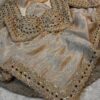 Luxury Jacquard Silk Saree with Multicolour Handcrafted Pearl, Zari & Stone Work with Readymade Blouse - Champagne Gold (SC51115)