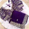 Purple Zariwork & Heavy Sequins Embroidery Fandy Satin Silk Saree with Readymade Blouse (SC35313)