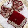 Maroon Zariwork & Heavy Sequins Embroidery Fandy Satin Silk Saree with Readymade Blouse (SC35316)