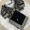 Black Zariwork & Heavy Sequins Embroidery Fandy Satin Silk Saree with Readymade Blouse (SC35317)