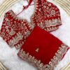 Bridal Red Zariwork & Heavy Sequins Embroidery Fandy Satin Silk Saree with Readymade Blouse (SC35315)