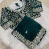 Peacock Green Zariwork & Heavy Sequins Embroidery Fandy Satin Silk Saree with Readymade Blouse (SC35311)