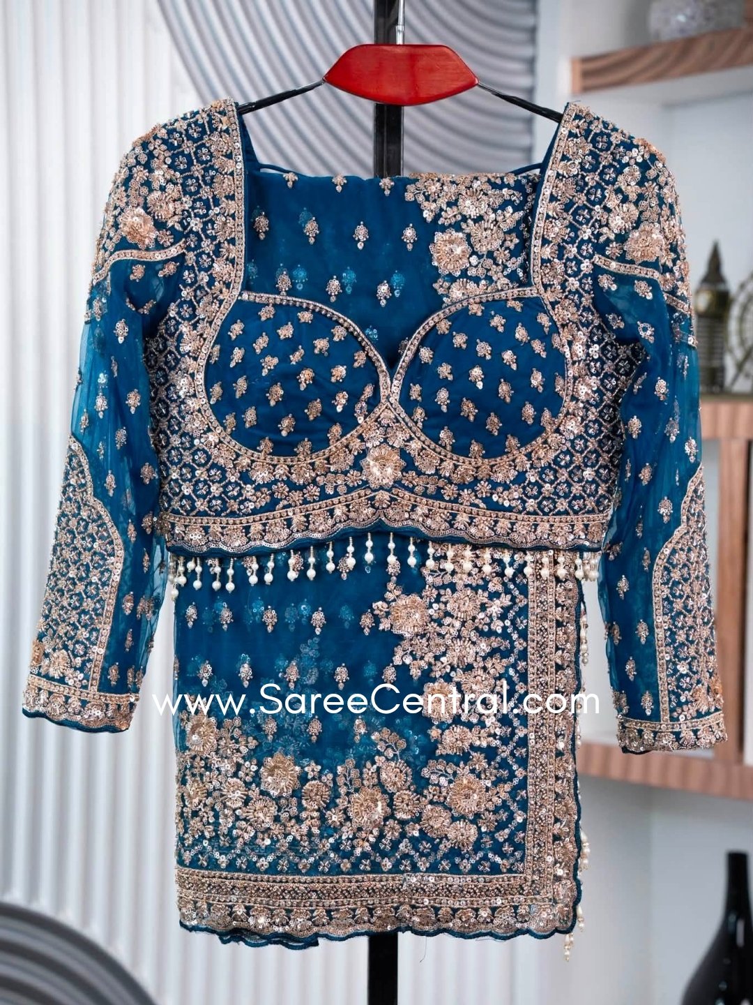 Luxury Designer Soft Net Saree with Heavy Cutdana Beads & Sequins Embroidery Work Saree with Readymade Blouse - Blue (SC49111)