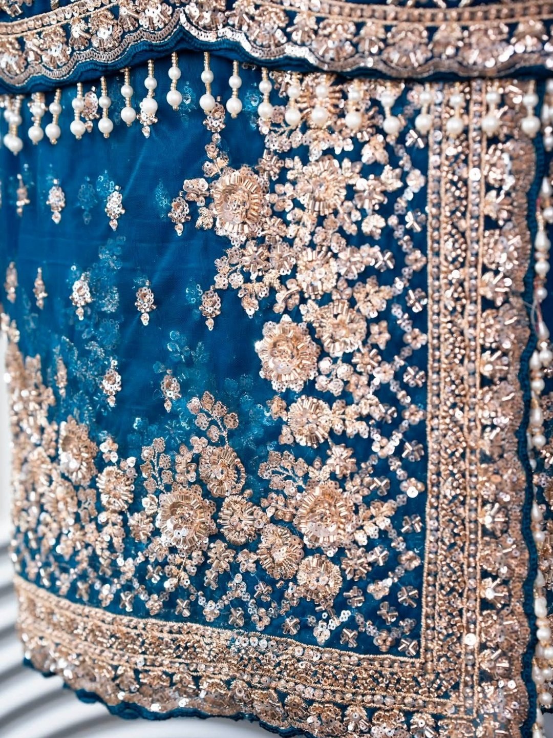 Luxury Designer Soft Net Saree with Heavy Cutdana Beads & Sequins Embroidery Work Saree with Readymade Blouse - Blue (SC49111) - Image 5