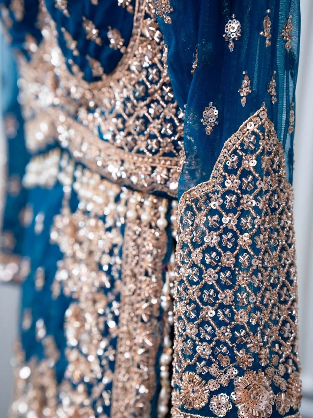 Luxury Designer Soft Net Saree with Heavy Cutdana Beads & Sequins Embroidery Work Saree with Readymade Blouse - Blue (SC49111) - Image 4