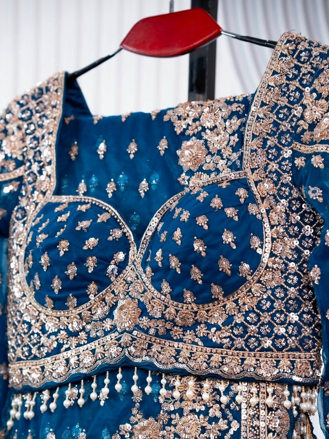 Luxury Designer Soft Net Saree with Heavy Cutdana Beads & Sequins Embroidery Work Saree with Readymade Blouse - Blue (SC49111) - Image 3