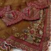Rajwadi Luxury Cinnamon Net Saree with sequins and stone work, intricately woven into rich motifs with Readymade Blouse - Amber Brown (SC77551)