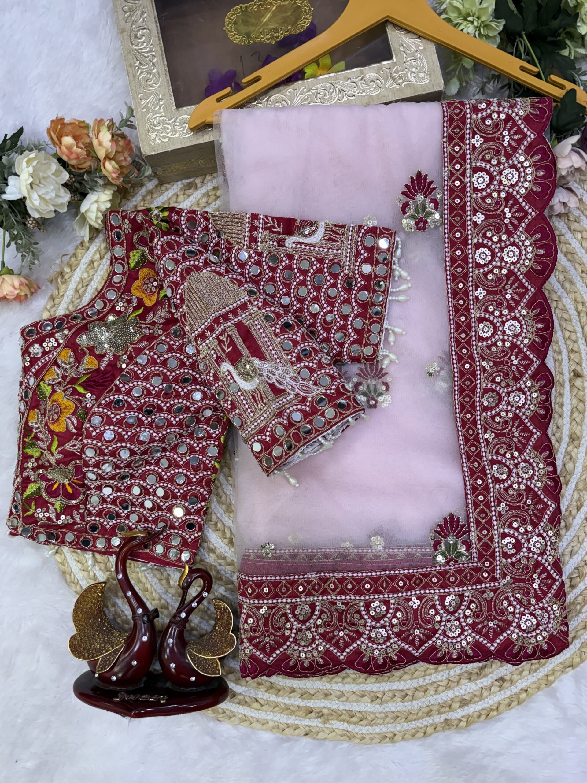 Rajwadi Luxury Soft Net Saree with Sequins and Multi thread Embroidery Work with Readymade Blouse - Light Pink (SC77543)