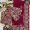 Rajwadi Luxury Soft Net Saree with Sequins and Multi thread Embroidery Work with Readymade Blouse - Rani Pink (SC77541)