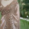 Luxury Designer Kanjivaram Tissue Silk Saree with Pearl, Sequins, Fine Thread Embroidery Work Saree & Stone Work with Readymade Blouse - Champagne Gold (SC37111)