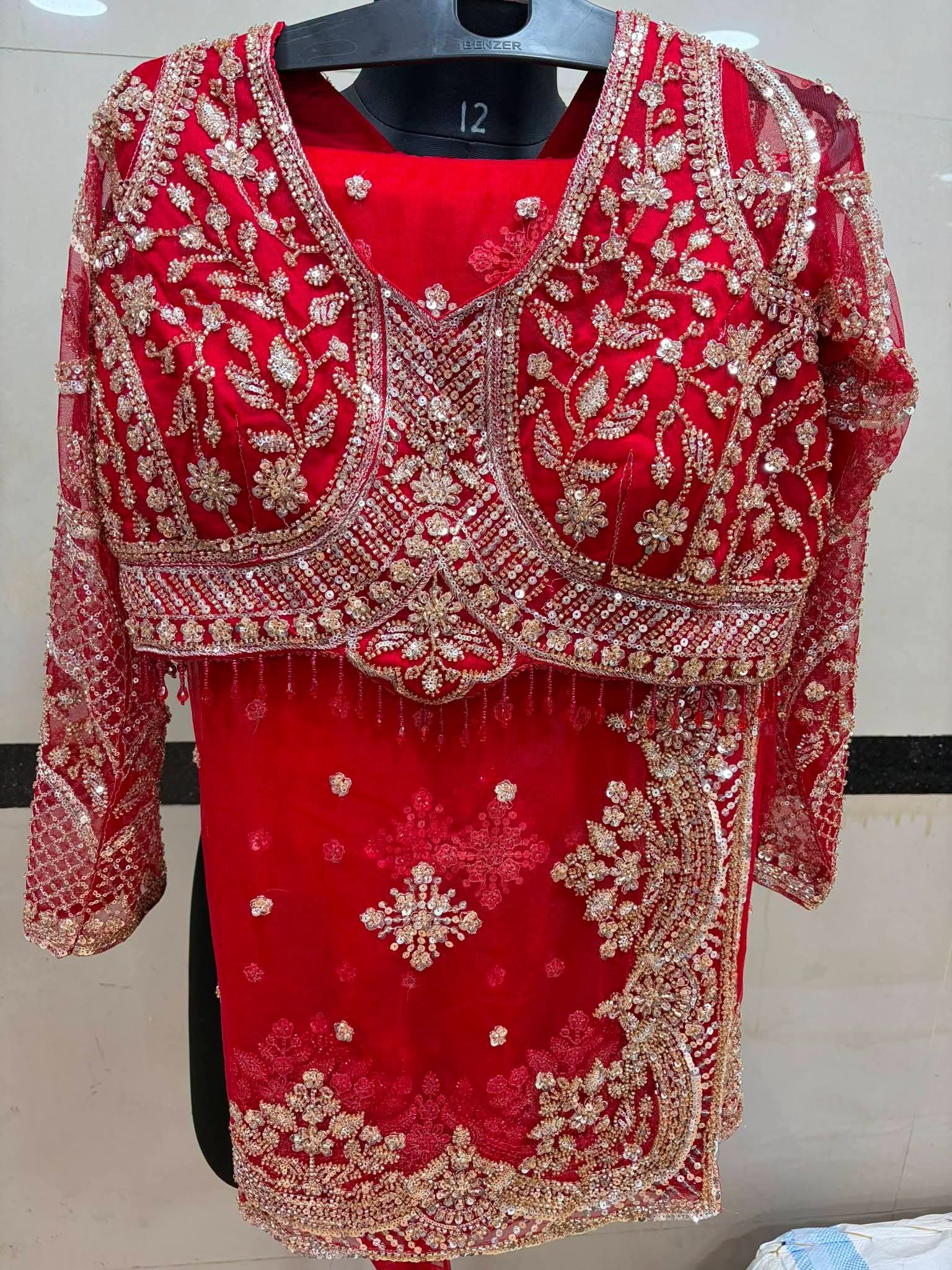 Luxury Designer Soft Net Saree with Heavy Cutdana Beads & Sequins Embroidery Work Saree with Readymade Blouse - Red (SC99225) - Image 3