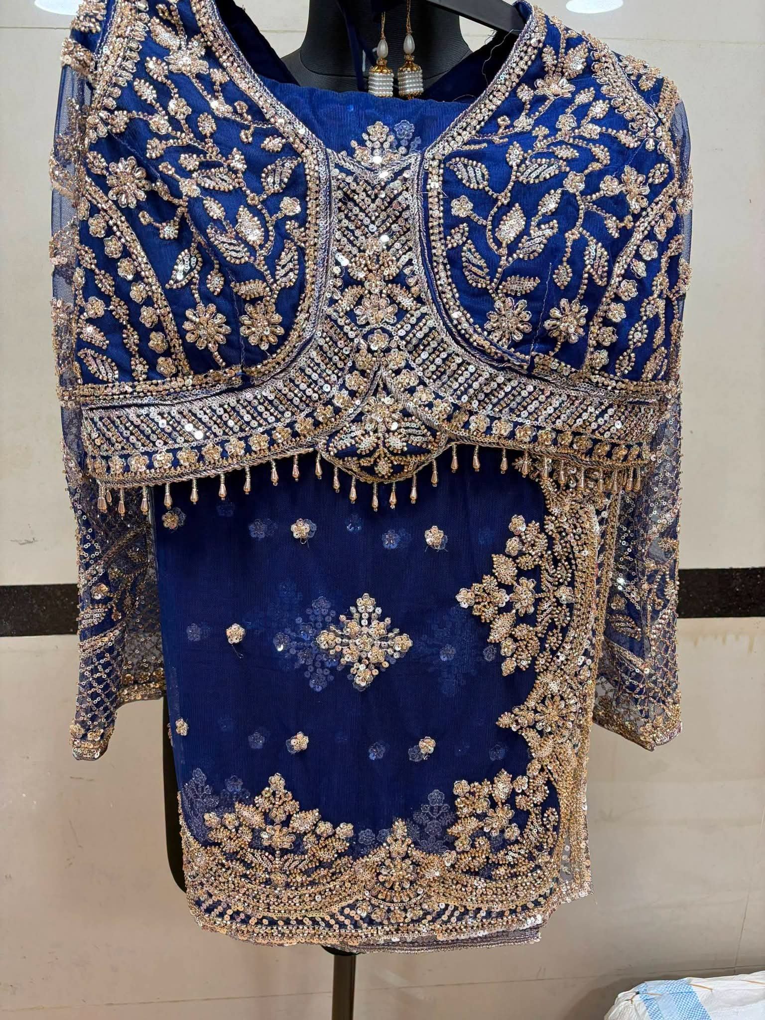 Luxury Designer Soft Net Saree with Heavy Cutdana Beads & Sequins Embroidery Work Saree with Readymade Blouse - Blue (SC99223) - Image 2