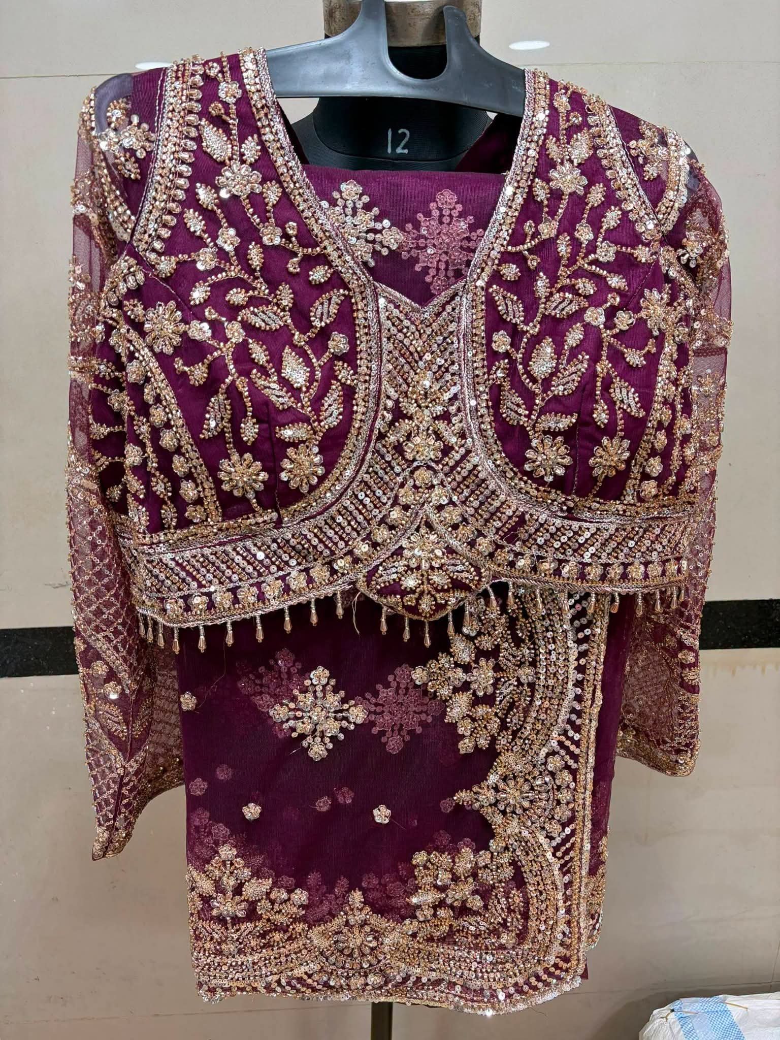 Luxury Designer Soft Net Saree with Heavy Cutdana Beads & Sequins Embroidery Work Saree with Readymade Blouse - Magenta Wine (SC99226) - Image 3