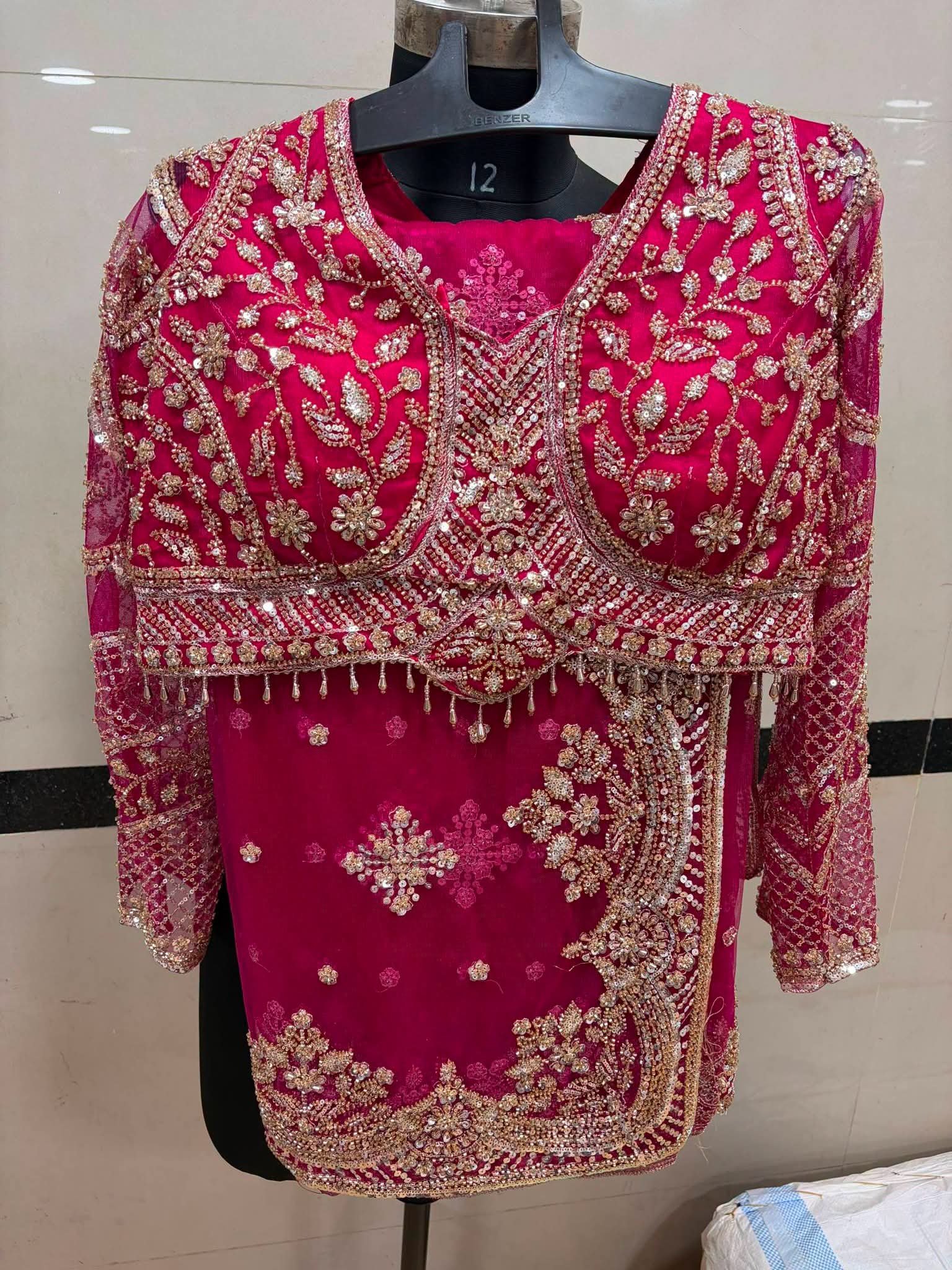 Luxury Designer Soft Net Saree with Heavy Cutdana Beads & Sequins Embroidery Work with Readymade Blouse - Rani Pink (SC99227) - Image 3