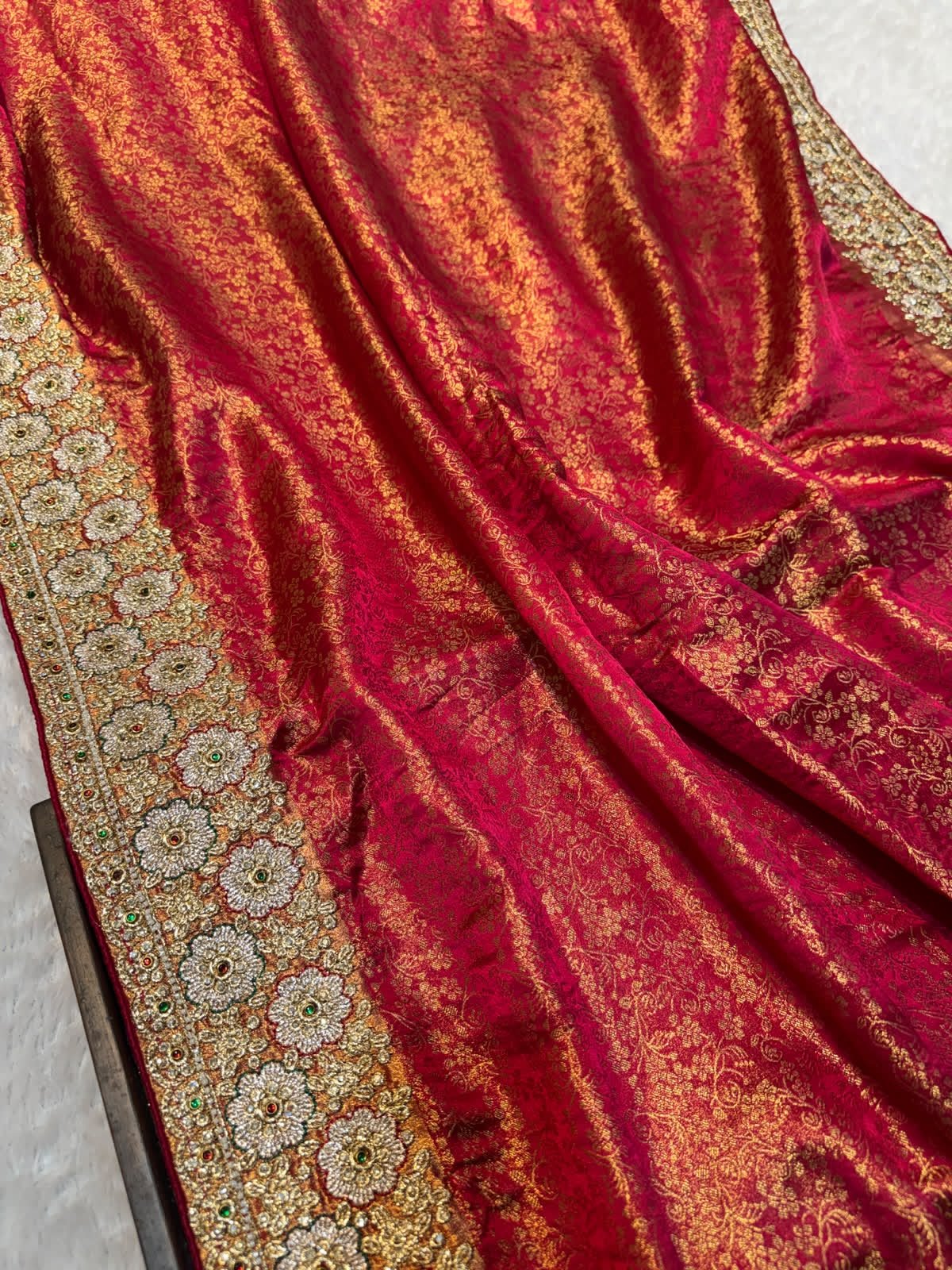 Luxury Banarasi Jacquard Silk Saree with Zardozi, Beads & Stone Work - Rani (SC51222) - Image 5
