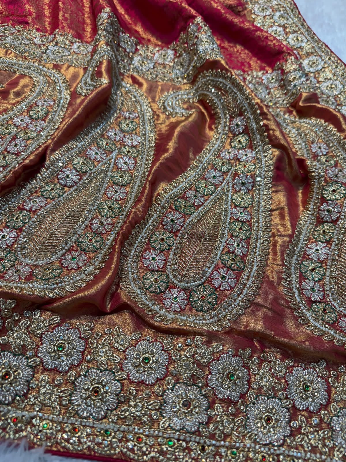 Luxury Banarasi Jacquard Silk Saree with Zardozi, Beads & Stone Work - Rani (SC51222) - Image 2