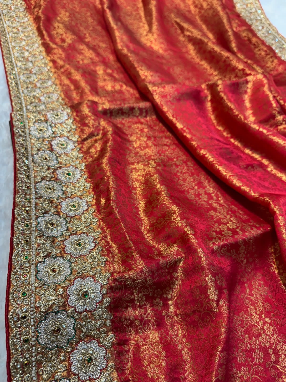 Luxury Banarasi Jacquard Silk Saree with Zardozi, Beads & Stone Work - Red (SC51223) - Image 4