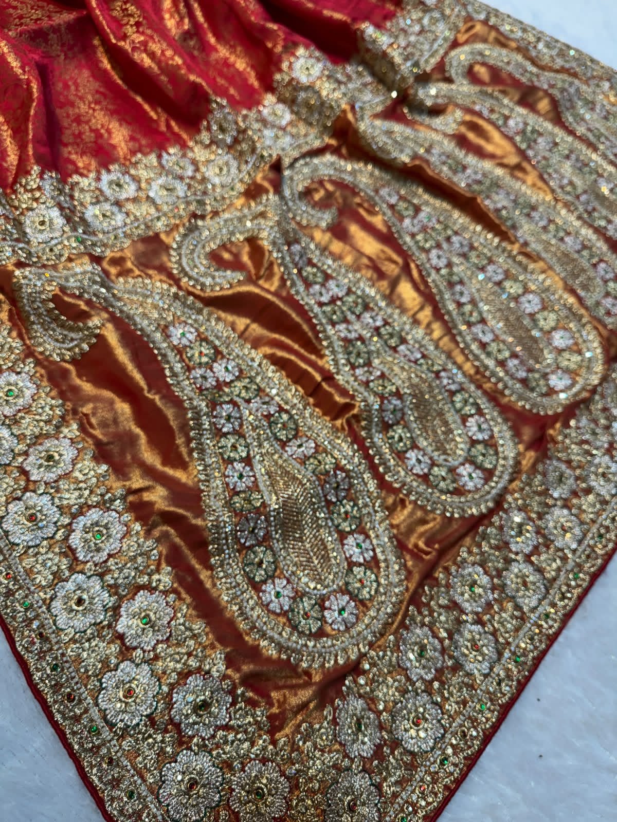 Luxury Banarasi Jacquard Silk Saree with Zardozi, Beads & Stone Work - Red (SC51223) - Image 3