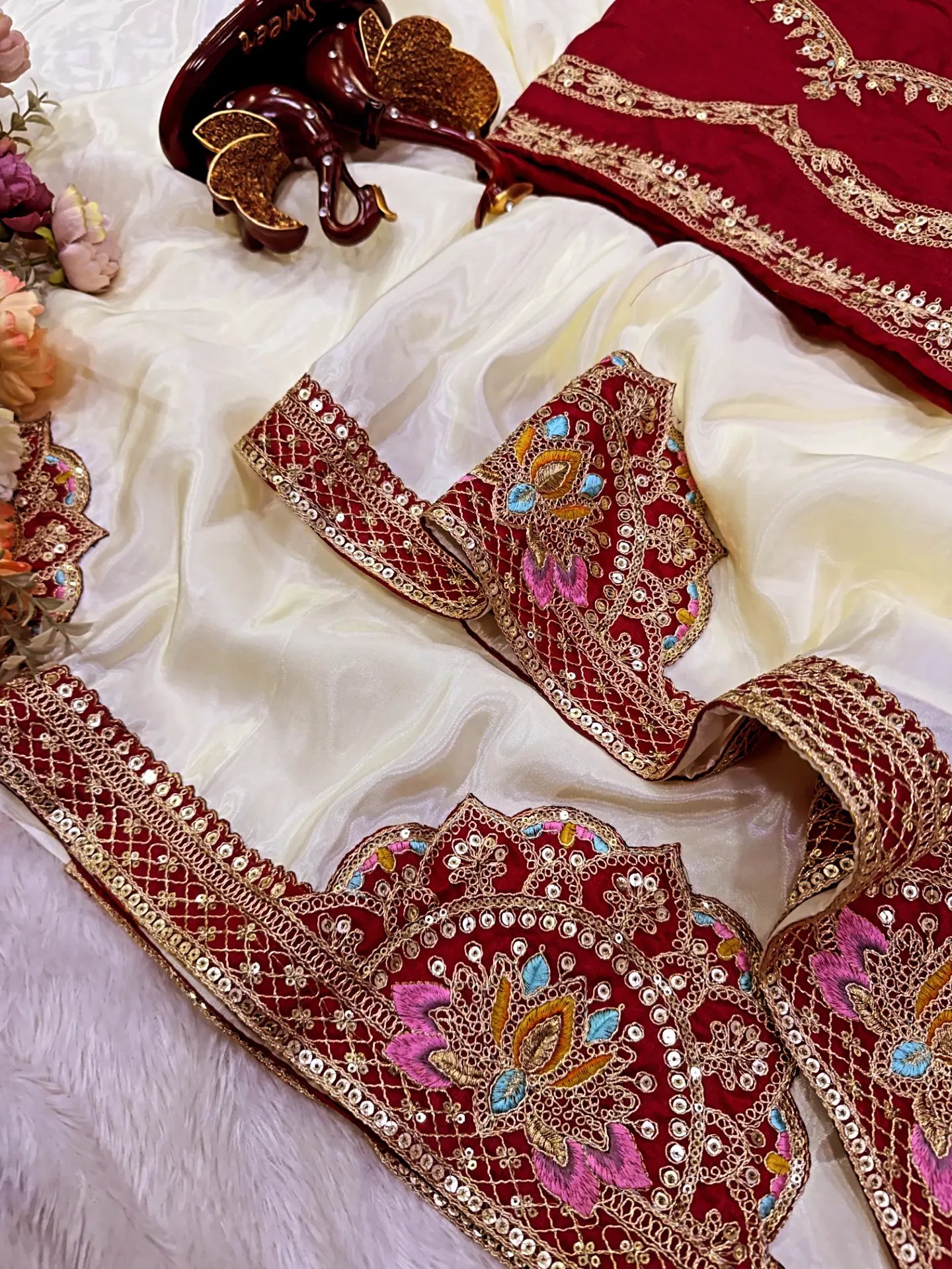 Celebrity Inspired Premium Designer Saree with Sequins & Dori Embroidery (SC66113) - Image 4
