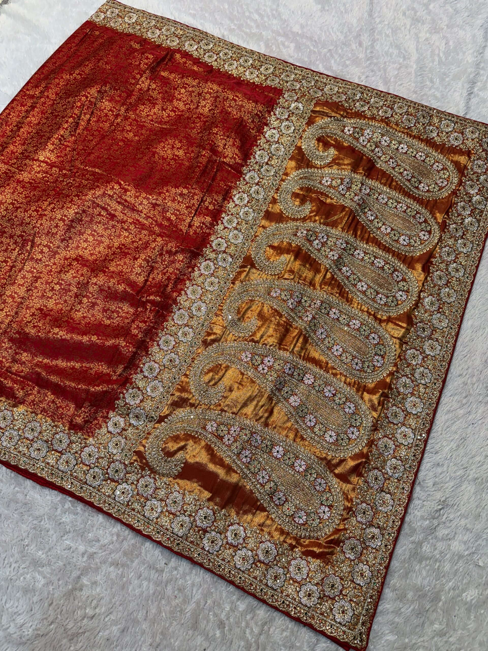 Luxury Banarasi Jacquard Silk Saree with Zardozi, Beads & Stone Work - Red (SC51223) - Image 5