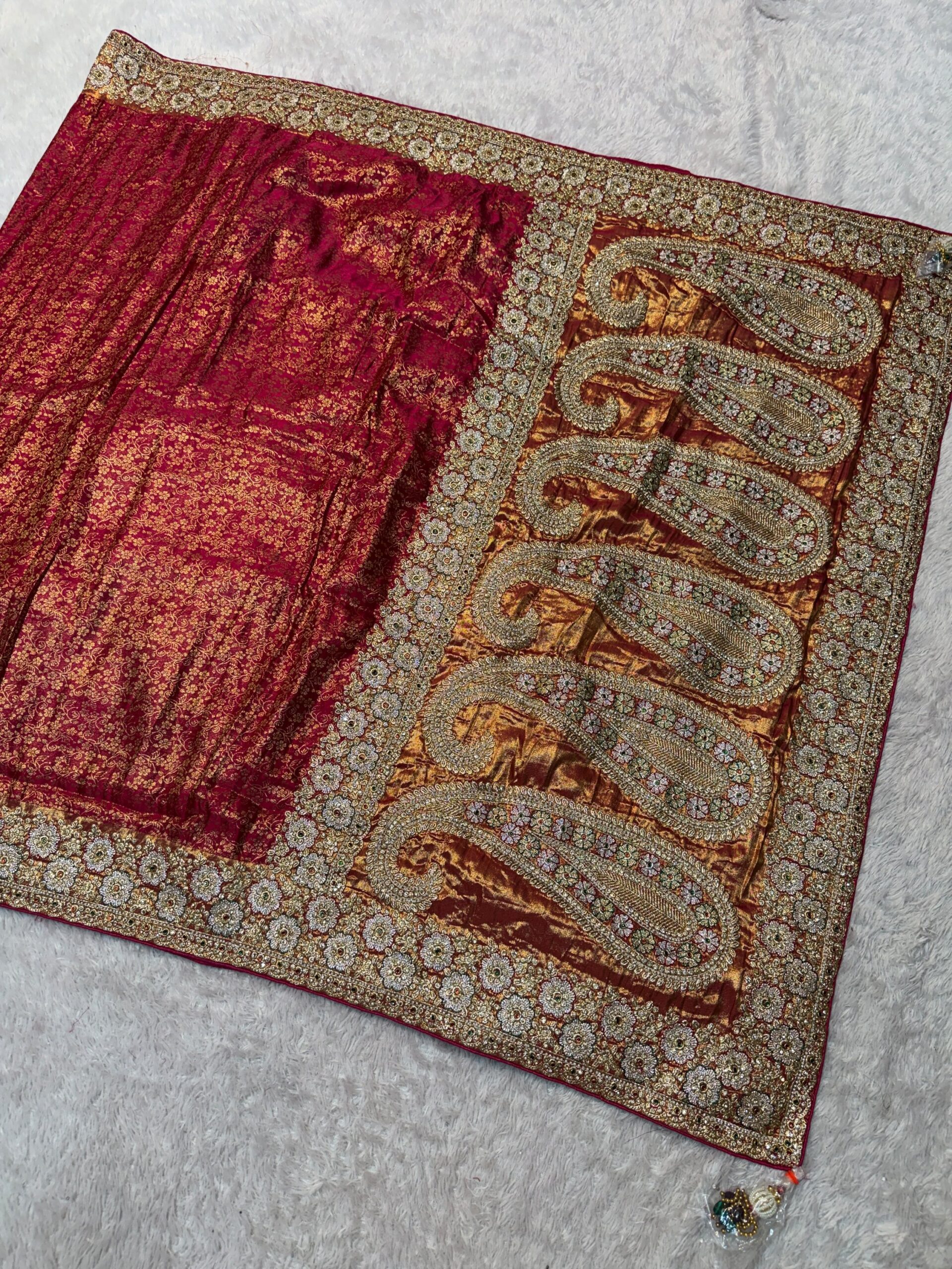 Luxury Banarasi Jacquard Silk Saree with Zardozi, Beads & Stone Work - Rani (SC51222) - Image 4