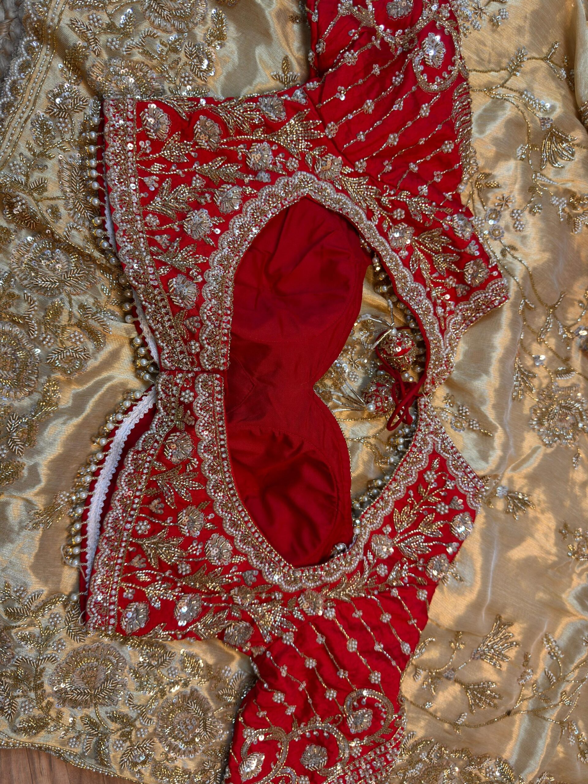 Luxury Kanjivaram Silk Saree with Heavy Dabka & Zari Work with Readymade Blouse - Champagne Gold (SC57111) - Image 7
