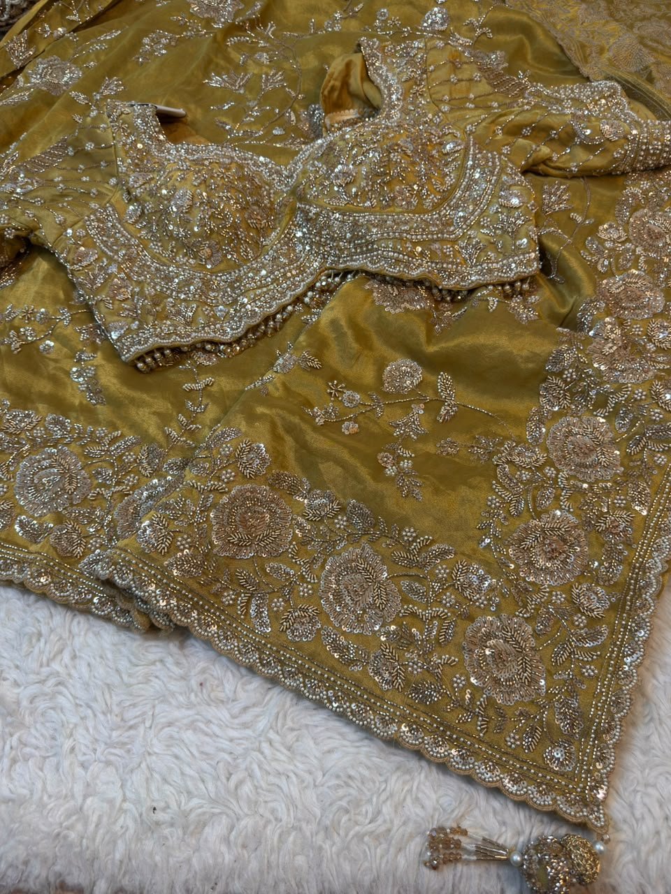 Luxury Kanjivaram Silk Saree with Heavy Dabka & Zari Work with Readymade Blouse - Mustard Gold (SC57112)