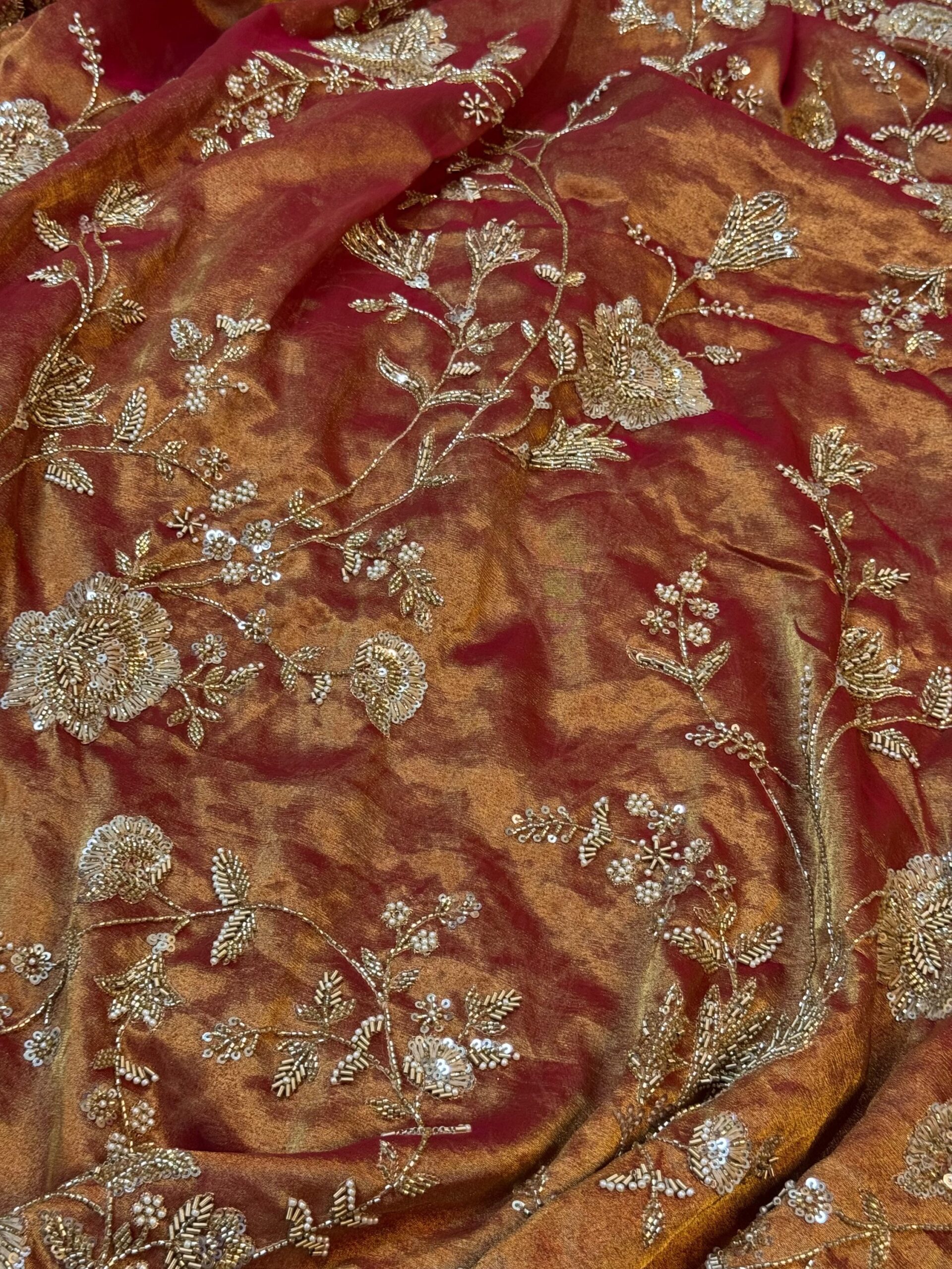 Luxury Kanjivaram Silk Saree with Heavy Dabka & Zari Work with Readymade Blouse - Copper Rust (SC57115) - Image 4